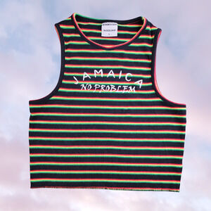 Jamaica No Problem Rasta Stripe Authentic Cotton Travel Summer Crop Tank Top L